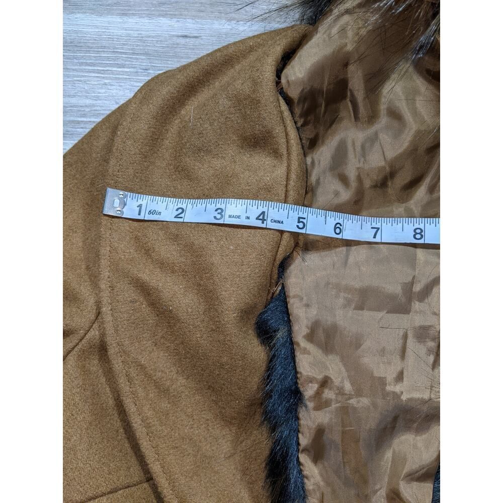 Wool Blend Penny lane Faux Fur Collar Belted Wrap Coat W/ S Brown LN/NWOT - Picture 8 of 13
